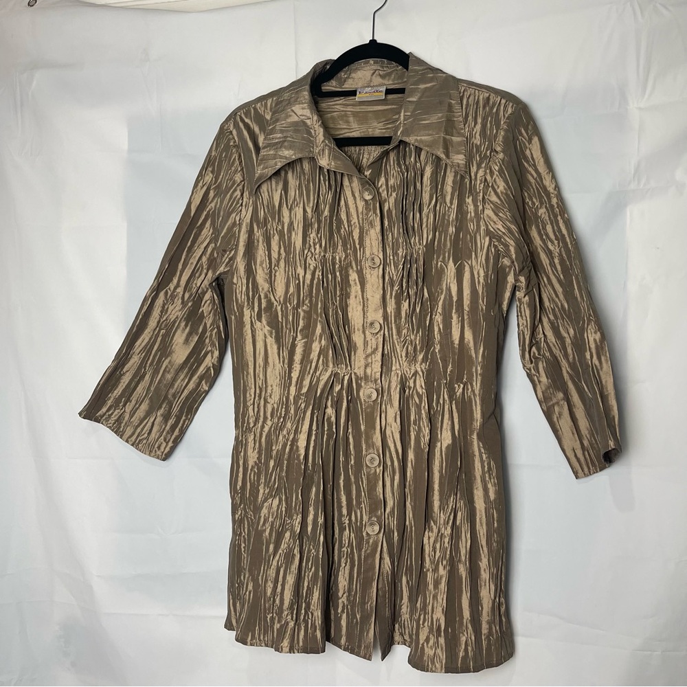 Metallic Brown Button-Up Shirt Jacket Krinkled